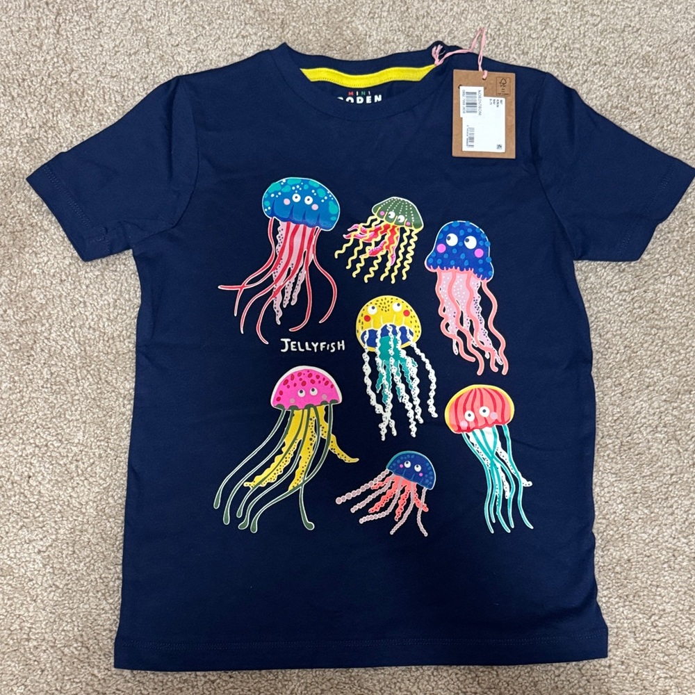 Mini Boden Navy Jellyfish Short Sleeve Tee 6-7y 100% cotton